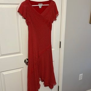 Gorgeous Retro Adrianna Papell silk dress sz 6 Red w/ tan polkadots